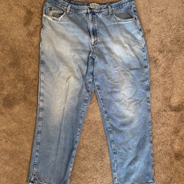 Vintage L.L. Bean Jeans Mens 42x32 Flannel Lined Plaid Natural Fit Workwear Blue