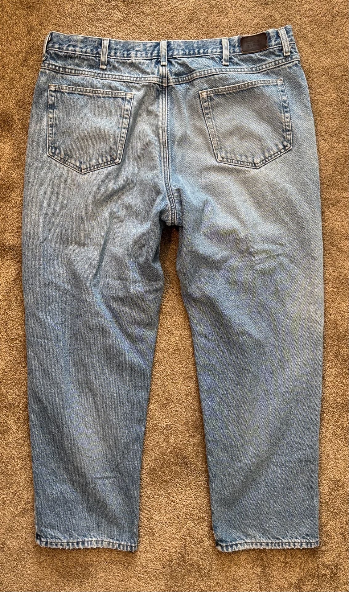 Vintage L.L. Bean Jeans Mens 42x32 Flannel Lined Plaid Natural Fit Workwear Blue 4