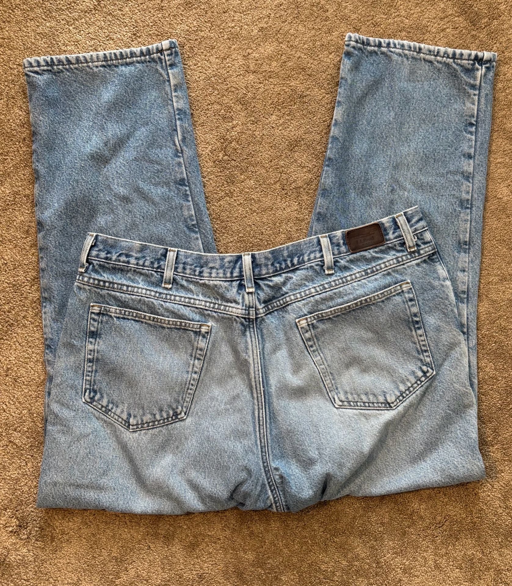 Vintage L.L. Bean Jeans Mens 42x32 Flannel Lined Plaid Natural Fit Workwear Blue 8