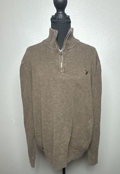 American Eagle Outfitters Men's Brown Cotton 1/4 Quarter Zip Mock Neck Pullover Sweater XL 3