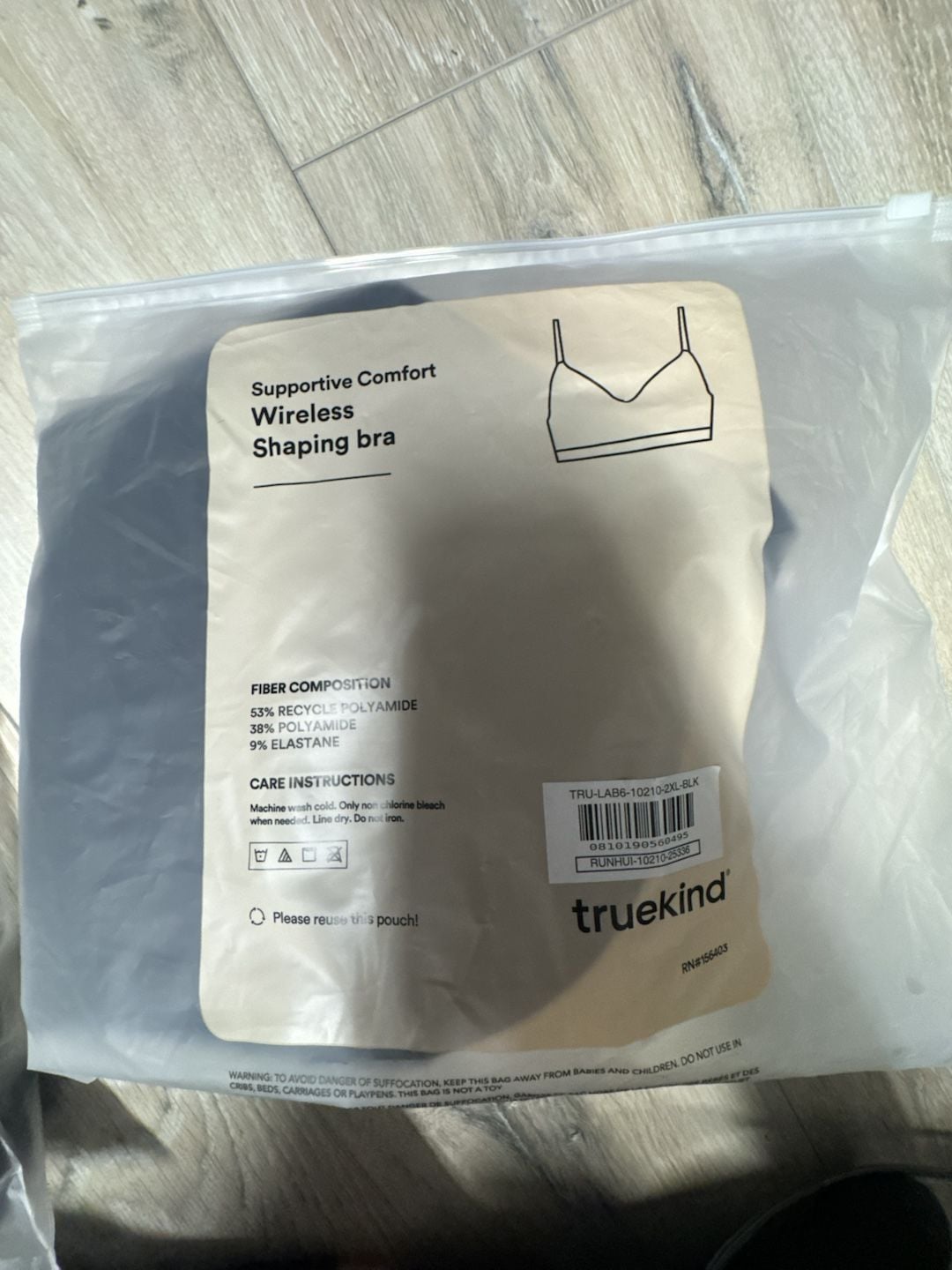 Truekind Supportive Comfort Wireless Shaping Bra Black Size 2XL 2