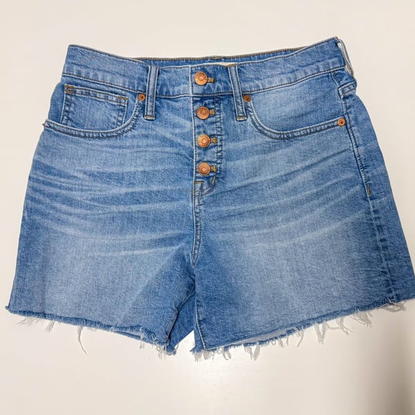 Madewell High-Rise Denim Shorts: Button-Front Edition in Blue Cutoff