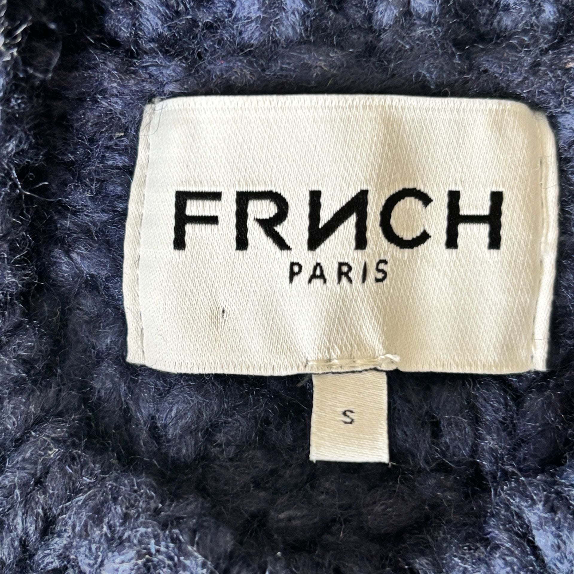 FRNCH Paris Navy Blue Chunky Cable Knit Mock Neck Fisherman Womens Sweater S 5