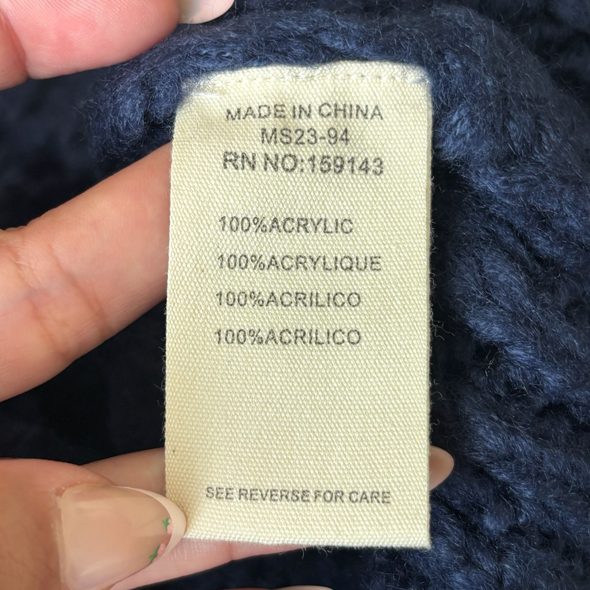 FRNCH Paris Navy Blue Chunky Cable Knit Mock Neck Fisherman Womens Sweater S 6