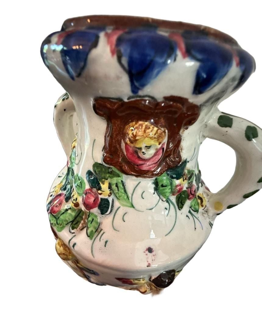 Vintage Italian Majolica Hand-Painted Cherub Vase 11