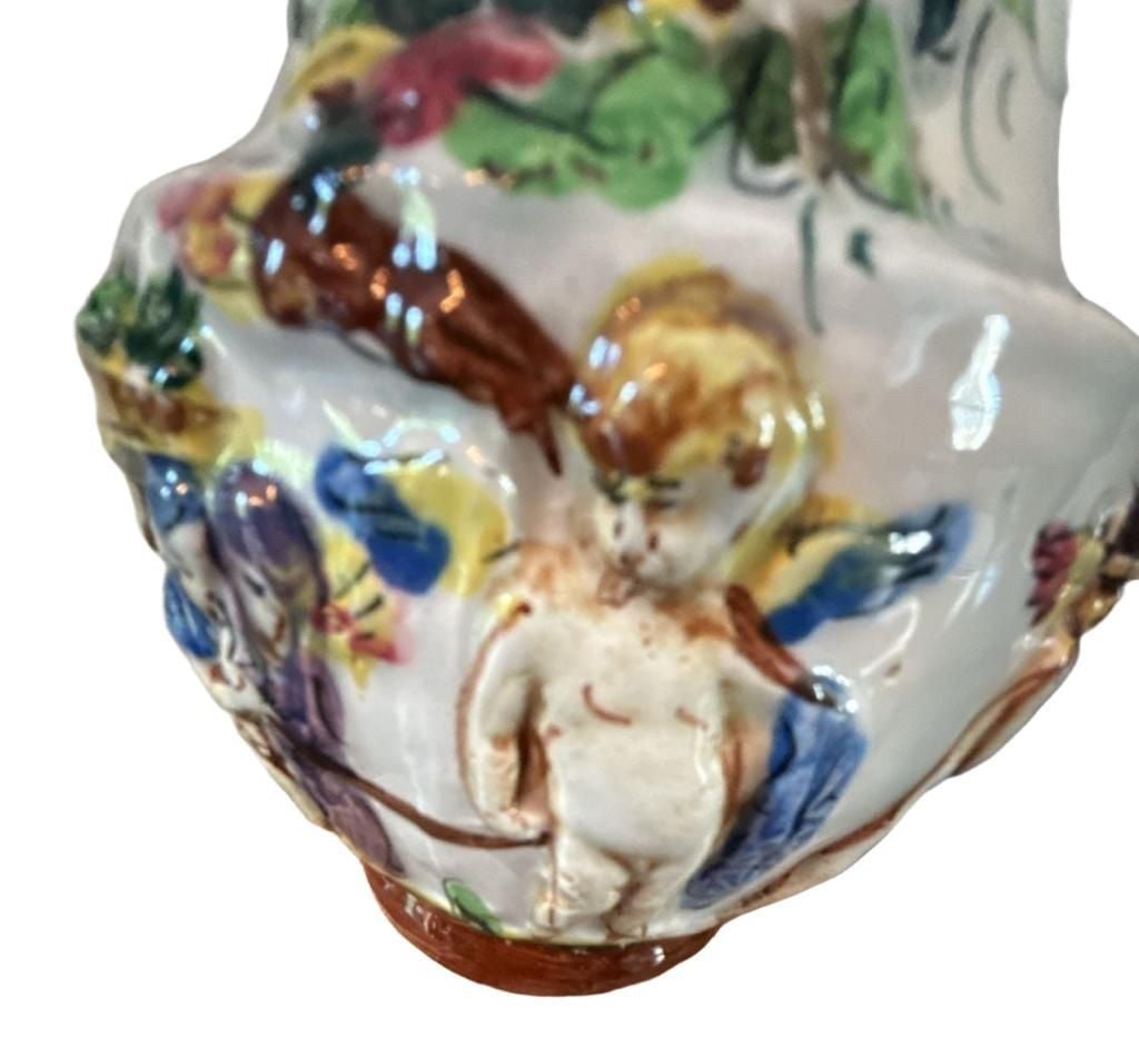 Vintage Italian Majolica Hand-Painted Cherub Vase 9