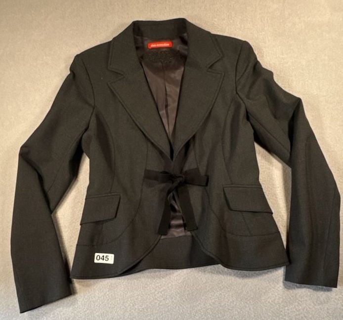 Alain Manoukian Gray Blazer Jacket with Front Tie Bow Notch Lapel Size US 8 3