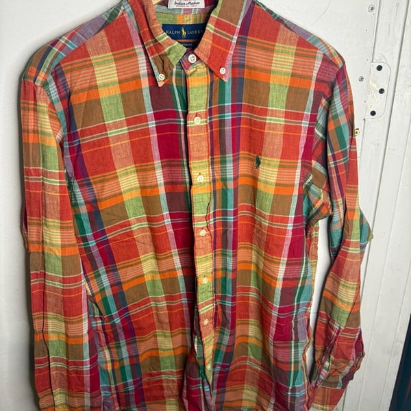 Polo Ralph Lauren Indian Madras Plaid Long Sleeve Button Down Shirt Size M