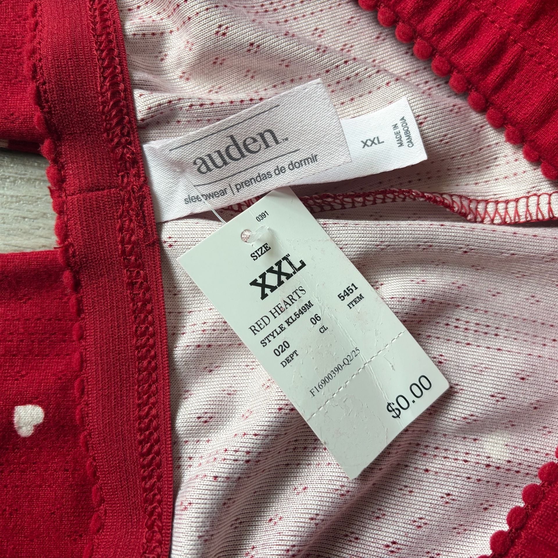 Auden Red Hearts Sleepwear Set Size XXL 4