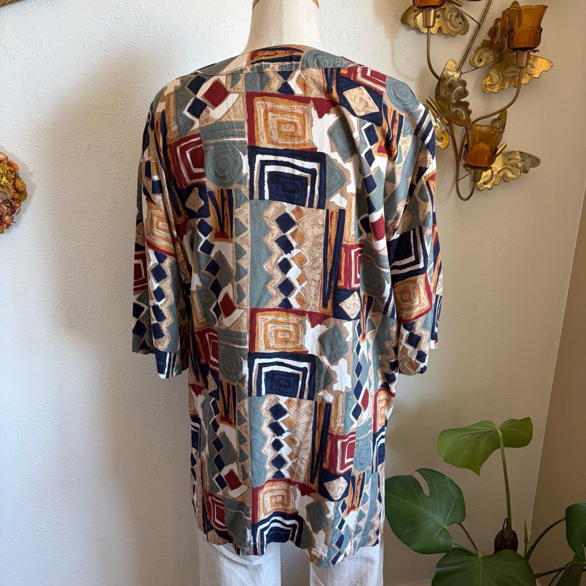Vintage Plus Size Geometric Print Button-Up Top 2X 6
