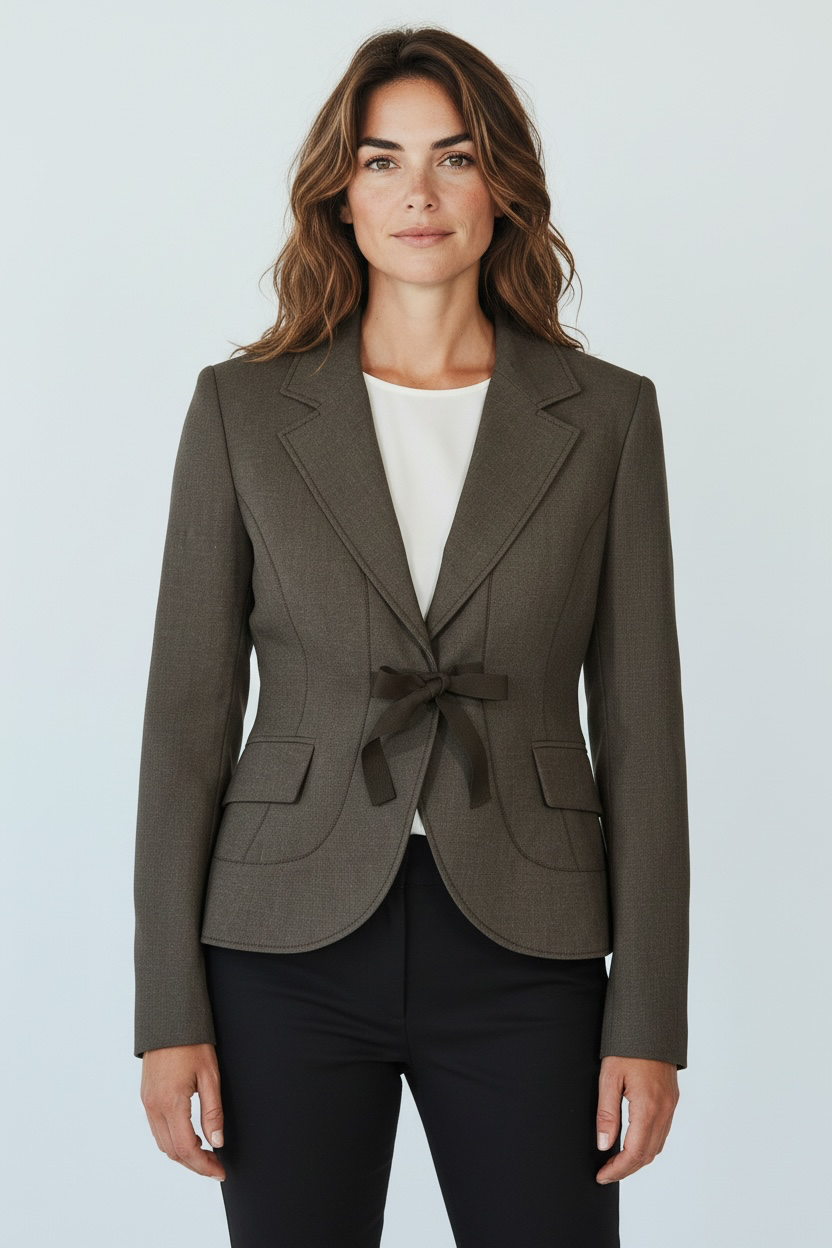 Alain Manoukian Gray Blazer Jacket with Front Tie Bow Notch Lapel Size US 8 2