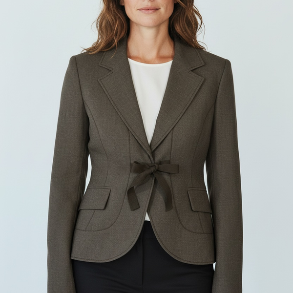 Alain Manoukian Gray Blazer Jacket with Front Tie Bow Notch Lapel Size US 8
