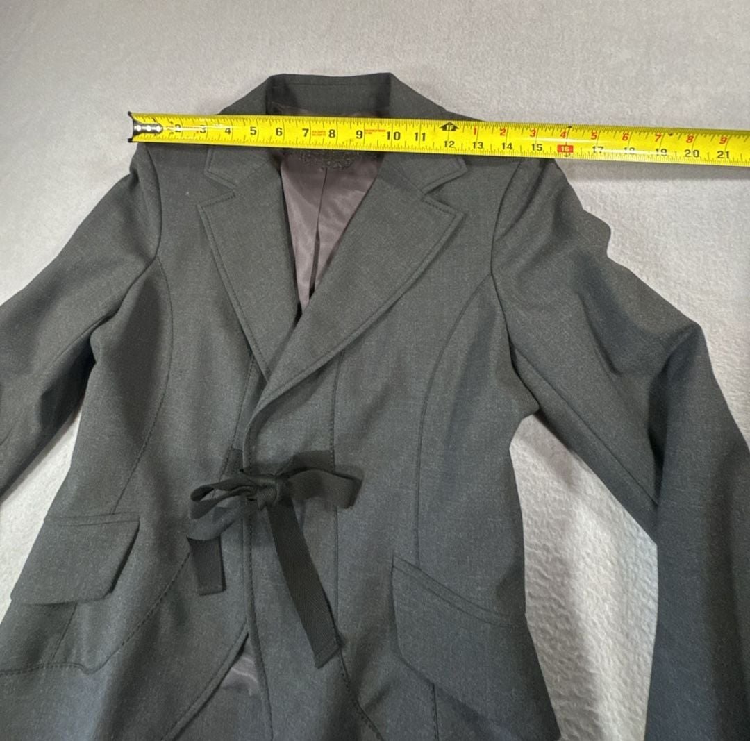 Alain Manoukian Gray Blazer Jacket with Front Tie Bow Notch Lapel Size US 8 7