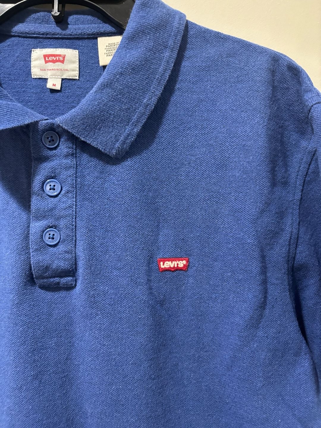 Levi’s Men’s Blue Short Sleeve Piqué Polo Shirt Red Tab Logo Size Medium 4