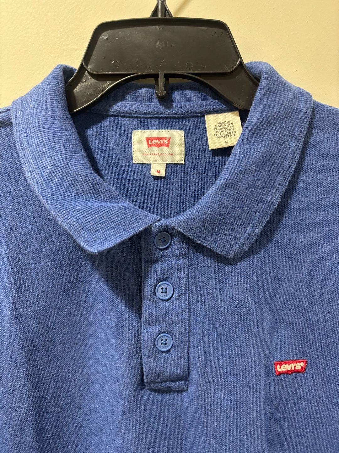 Levi’s Men’s Blue Short Sleeve Piqué Polo Shirt Red Tab Logo Size Medium 7