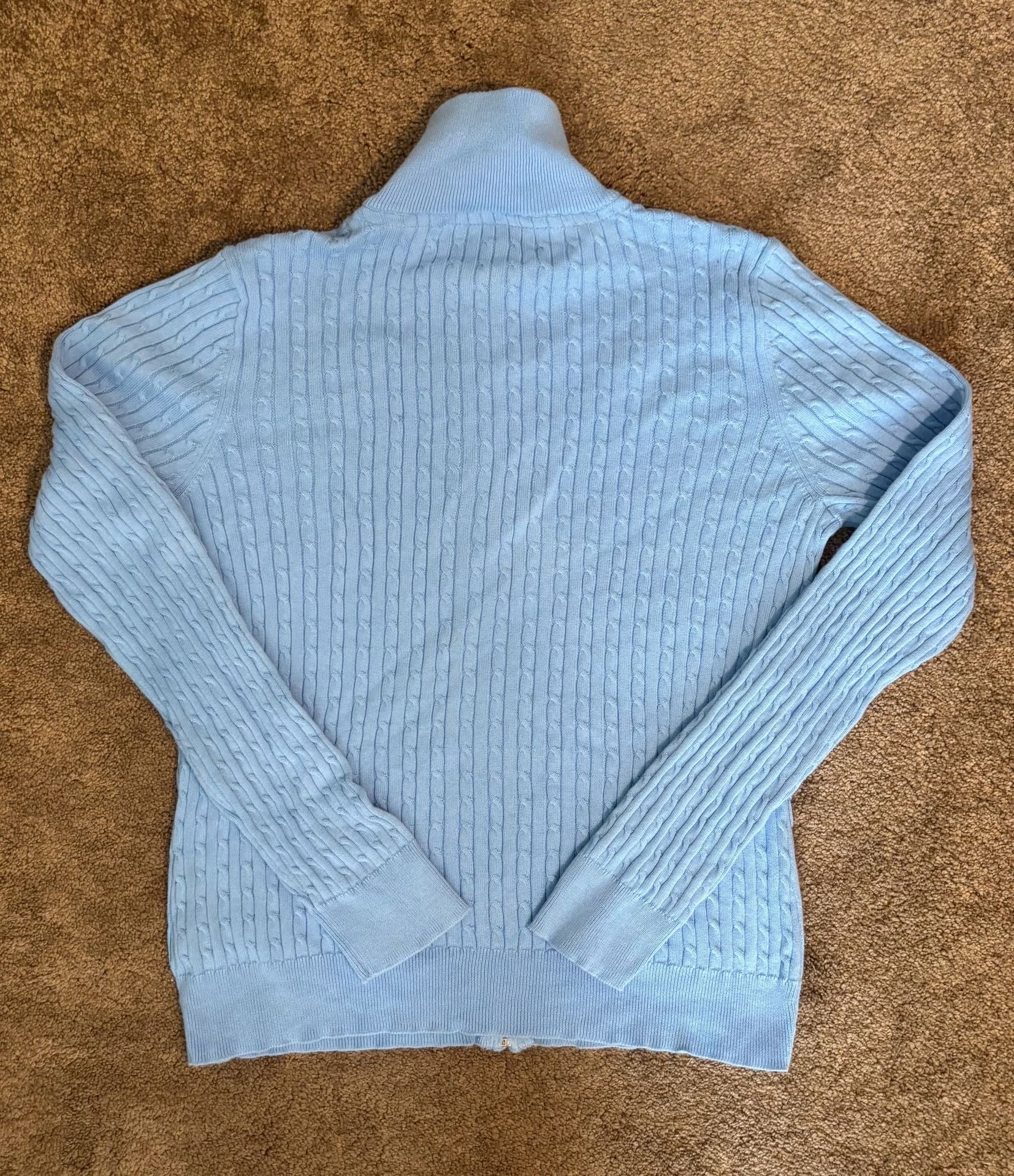 Lauren Active Ralph Lauren Cable Knit Sweater Womens L Blue Full Zip Mock Neck 5