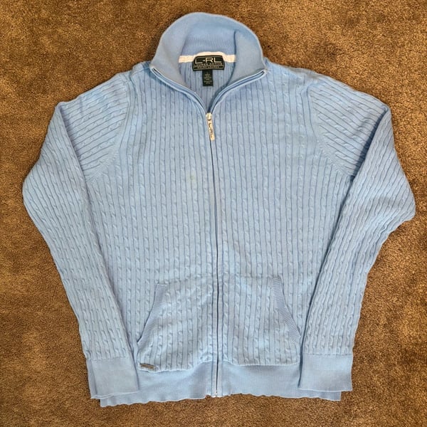 Lauren Active Ralph Lauren Cable Knit Sweater Womens L Blue Full Zip Mock Neck