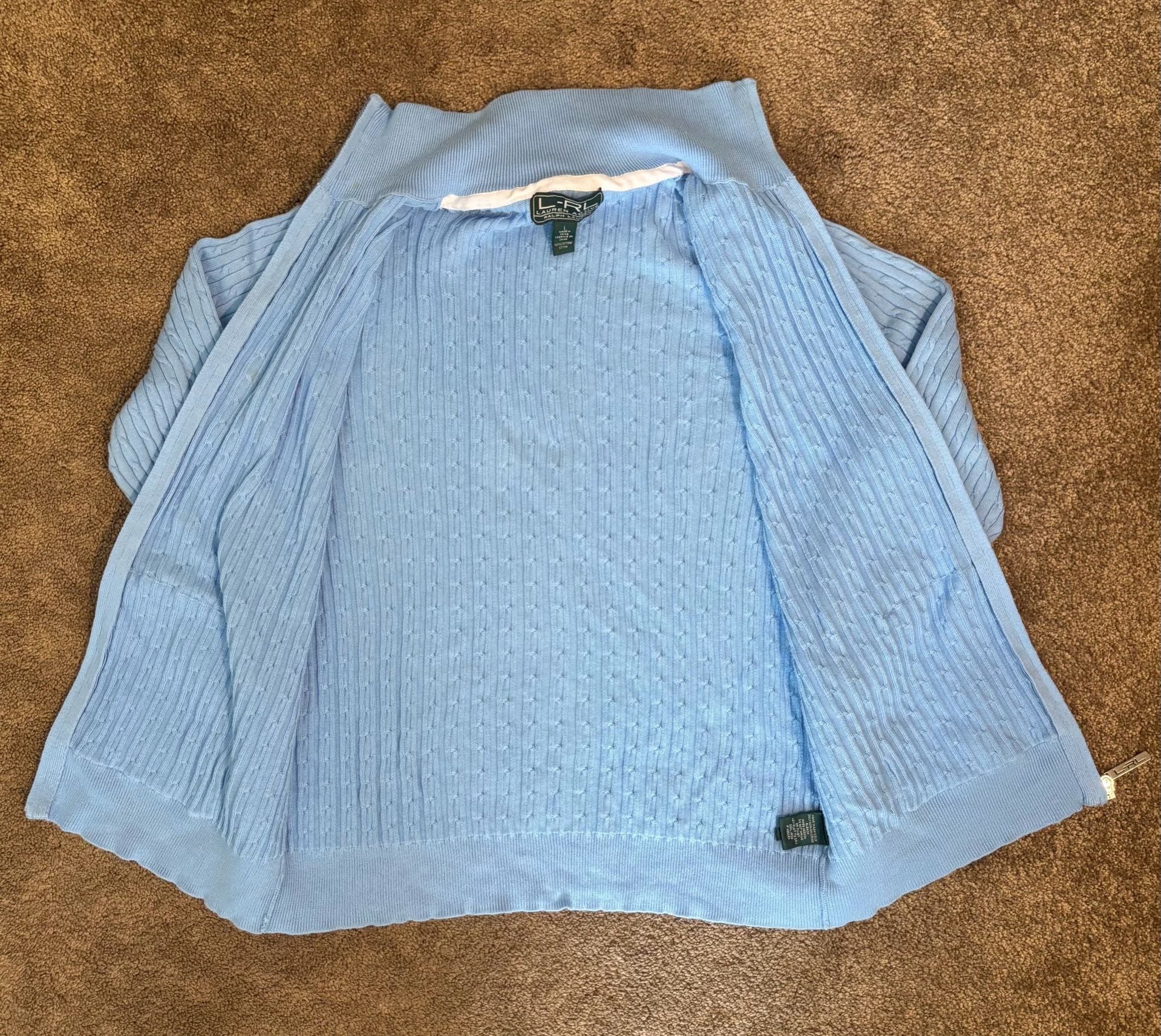 Lauren Active Ralph Lauren Cable Knit Sweater Womens L Blue Full Zip Mock Neck 4