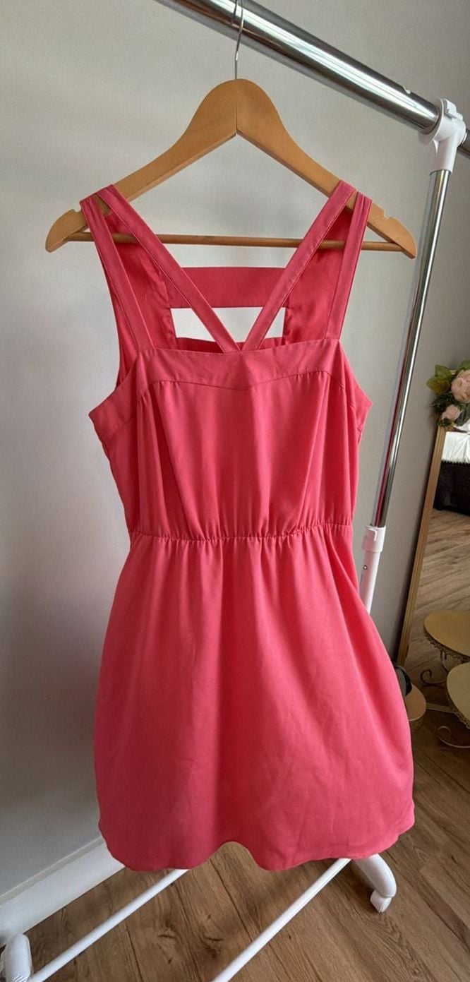Gianni Bini Sleeveless A-Line Dress Pink Size M Asymmetrical Hem Keyhole Back 2
