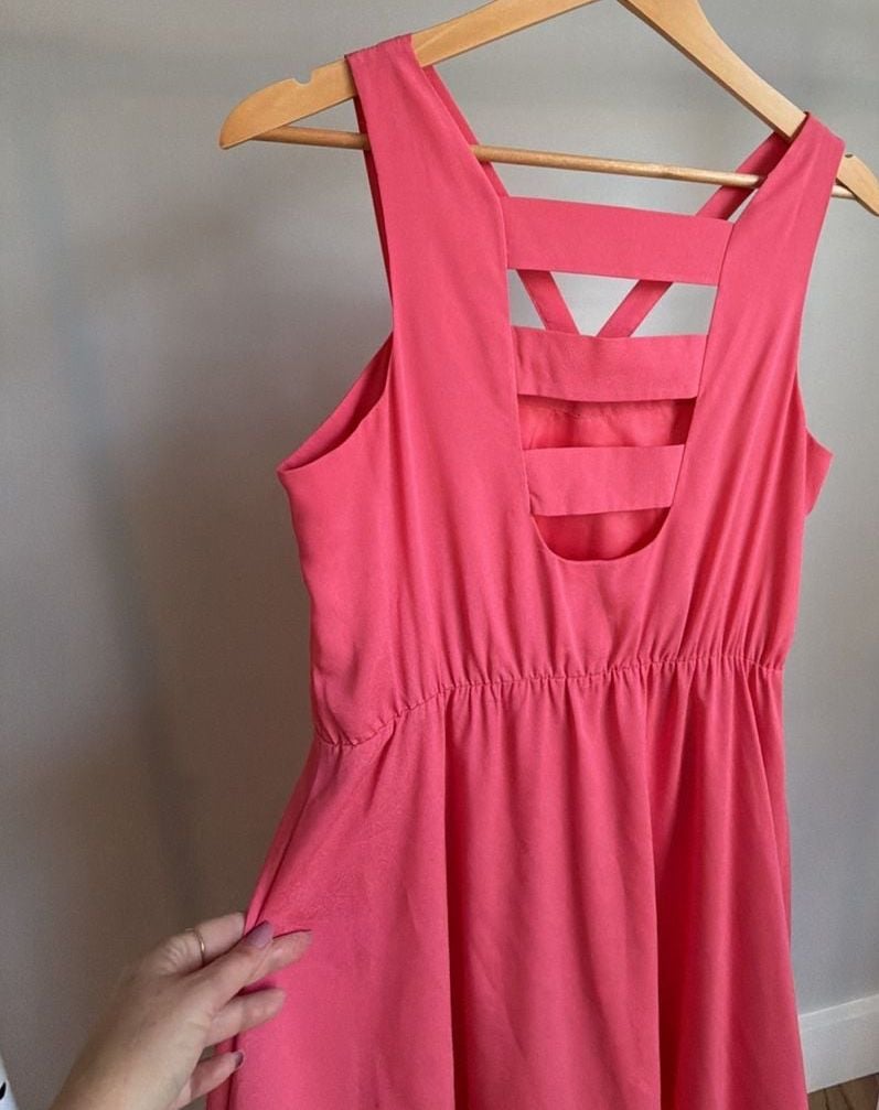 Gianni Bini Sleeveless A-Line Dress Pink Size M Asymmetrical Hem Keyhole Back 5