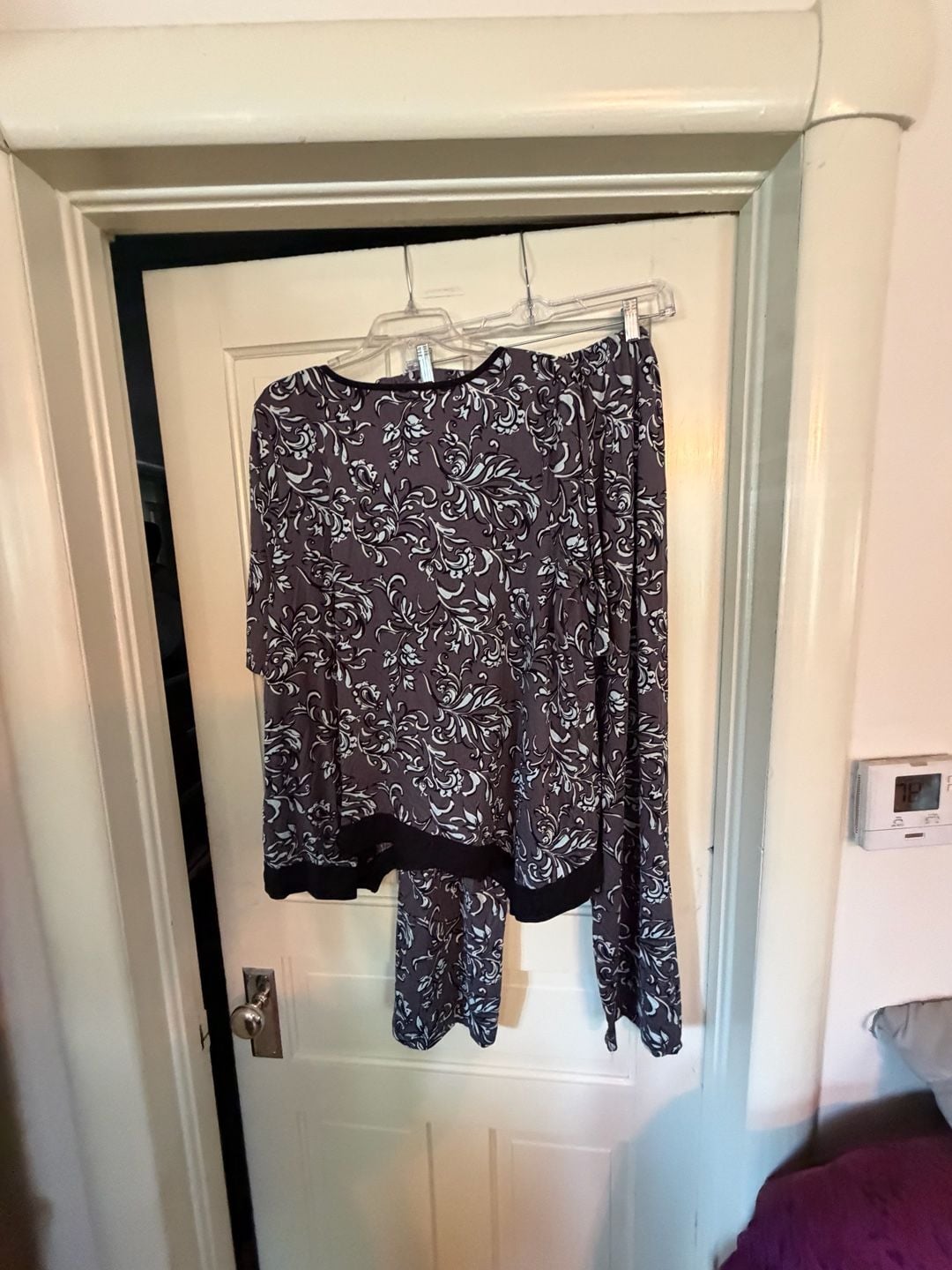 Carole Hochman French Scrolls Sueded Jersey 2-Piece Pajama Set Size Large 9