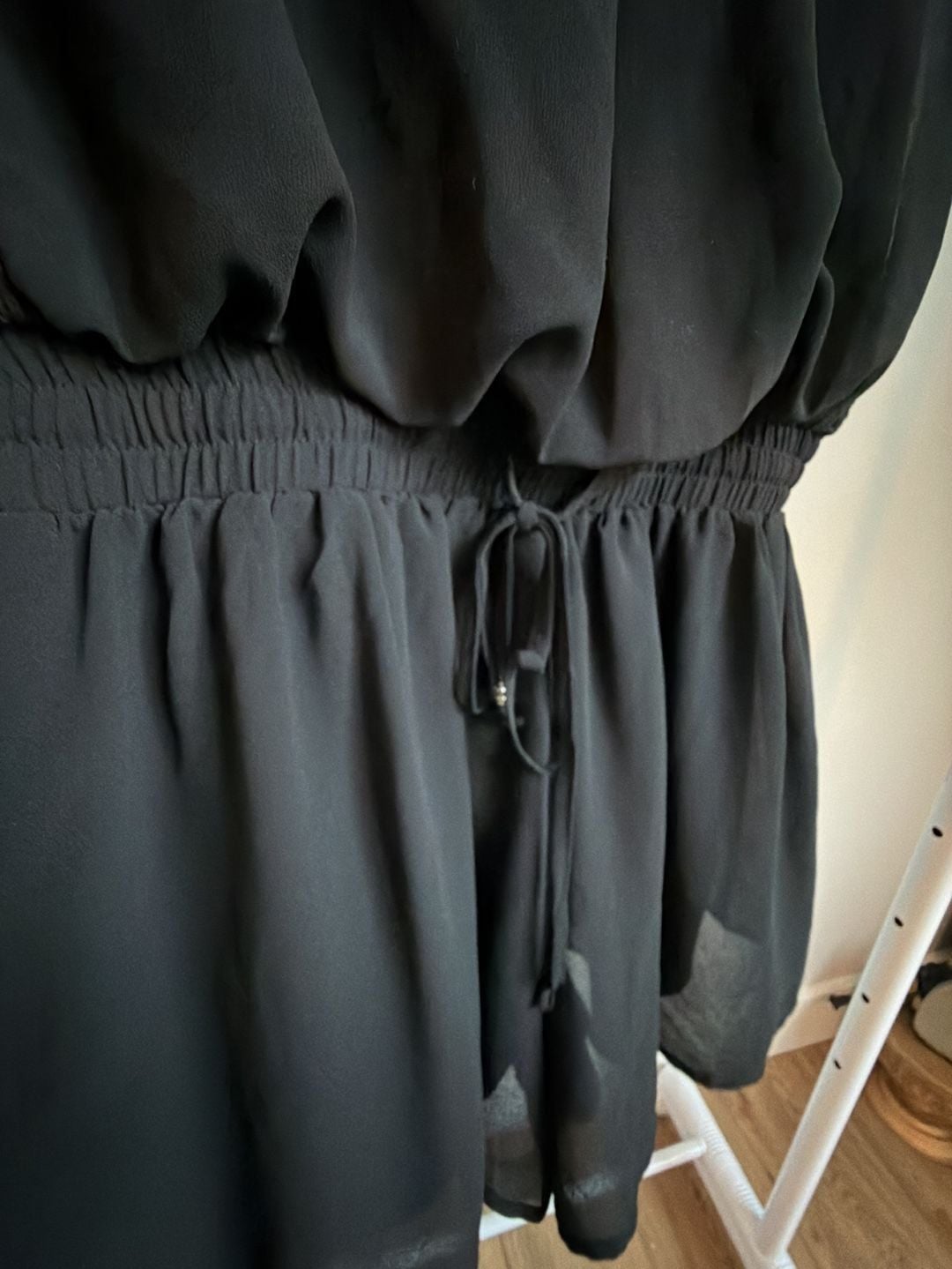 HYFVE Black Chiffon Romper With Striped Open Back 4