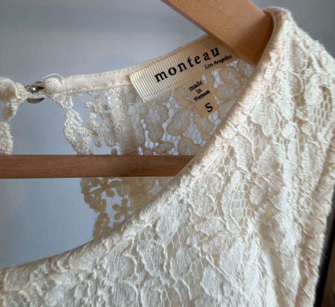Monteau Los Angeles Cream Lace Dress Size S 3