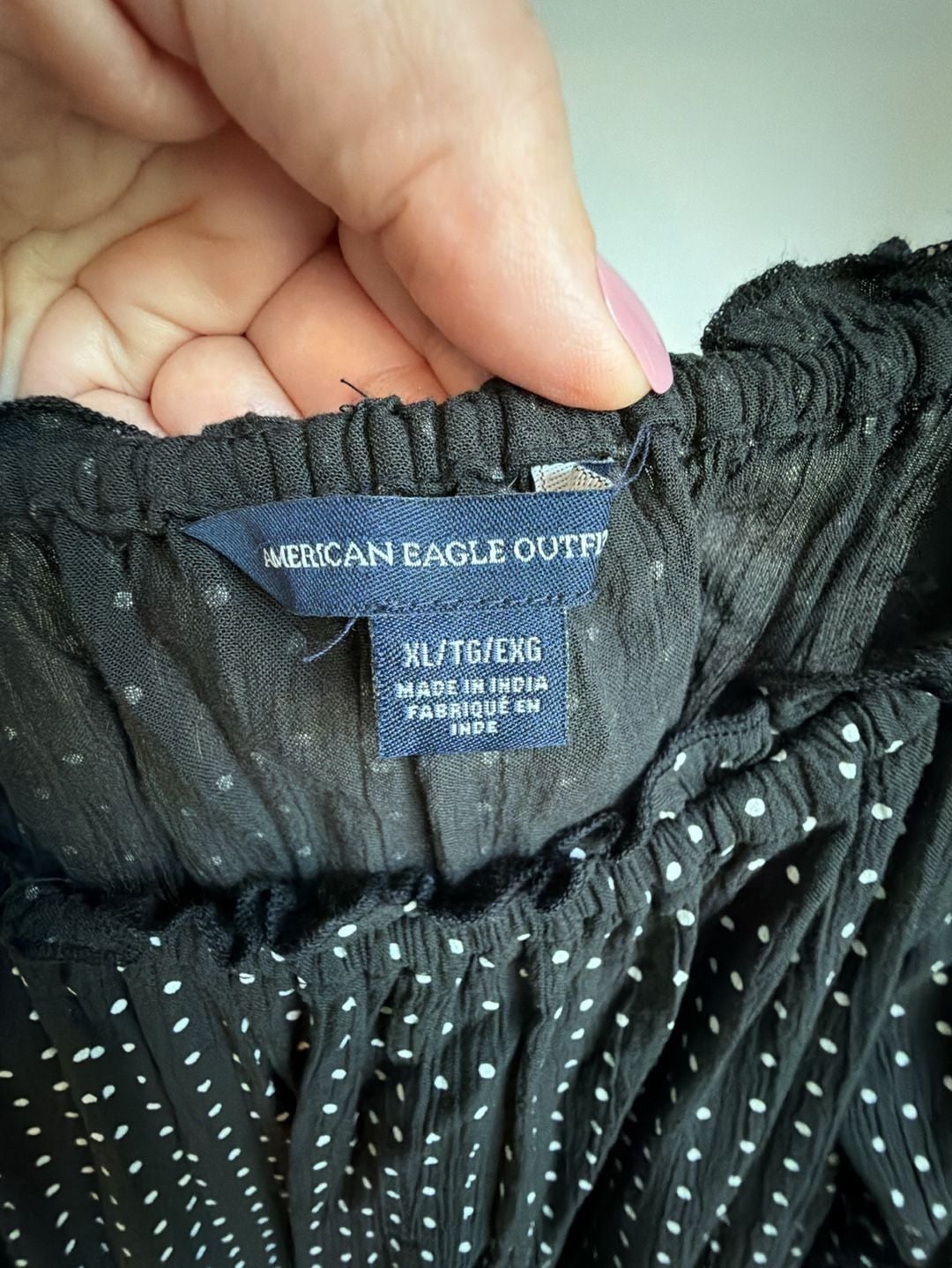 American Eagle Black Polka Dot Off-The-Shoulder Split Sleeve Blouse 4