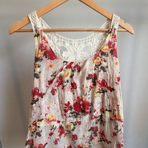 rue21 Floral Print Peplum Tank Top with Crochet Racerback