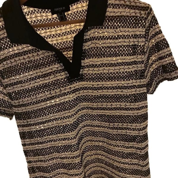 Forever 21 Men Geo Striped Crochet Knit Polo Shirt Size M