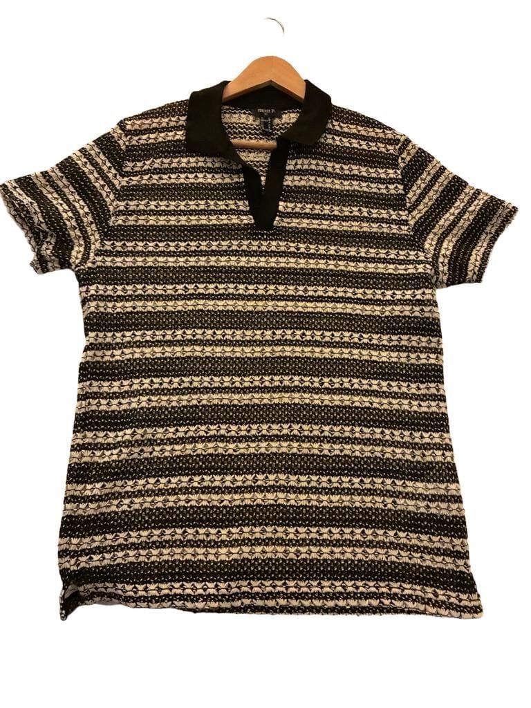 Forever 21 Men Geo Striped Crochet Knit Polo Shirt Size M 3