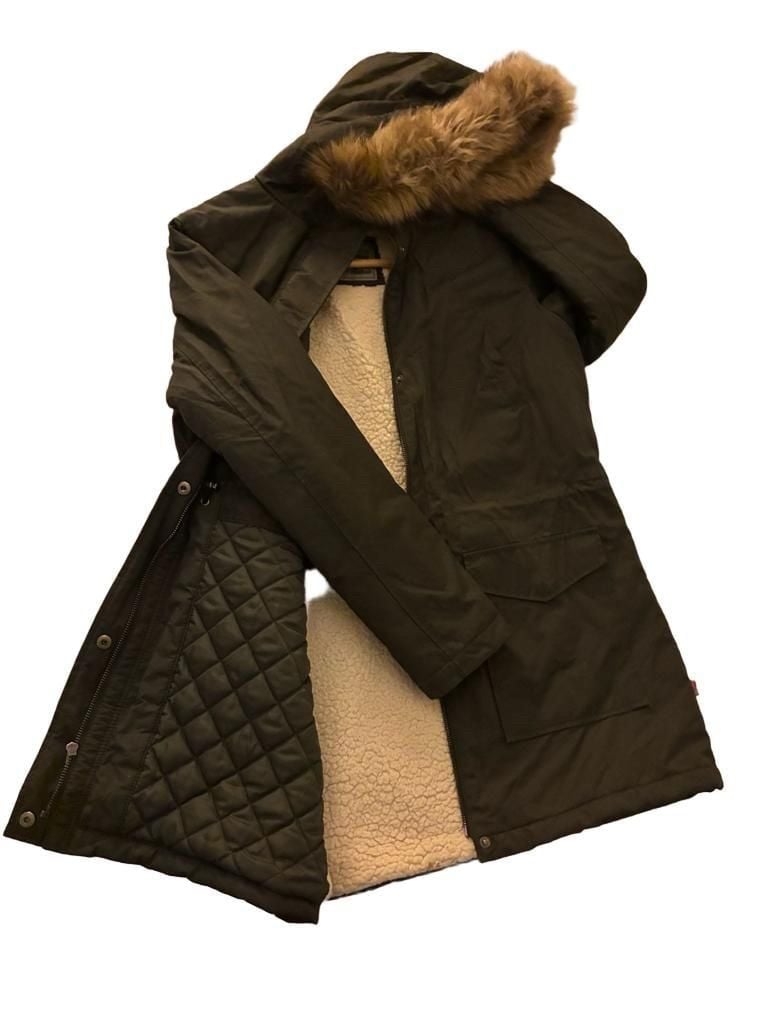 Levi's Olive Green Sherpa Lined Hooded Parka Jacket with Faux Fur Trim Size M 2