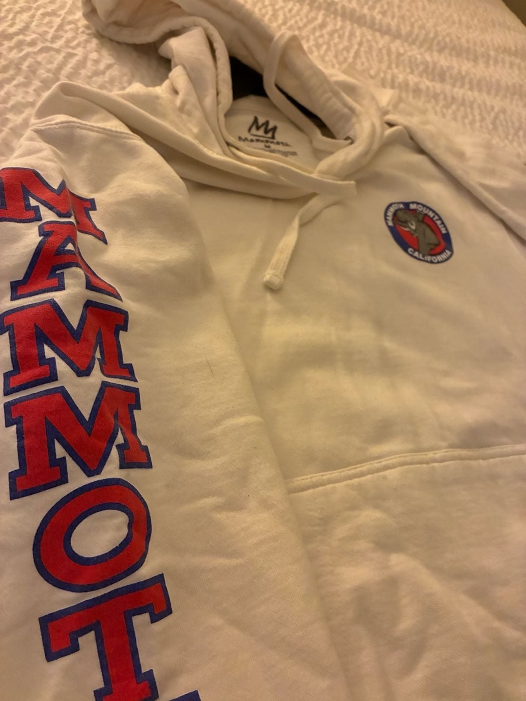 Mammoth Mountain White Hoodie with Sleeve Print and Chest Patch Size M 4