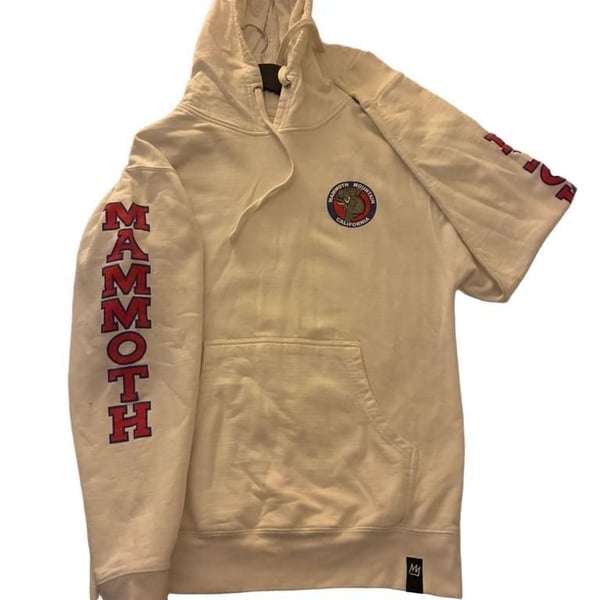 Mammoth Mountain White Hoodie with Sleeve Print and Chest Patch Size M