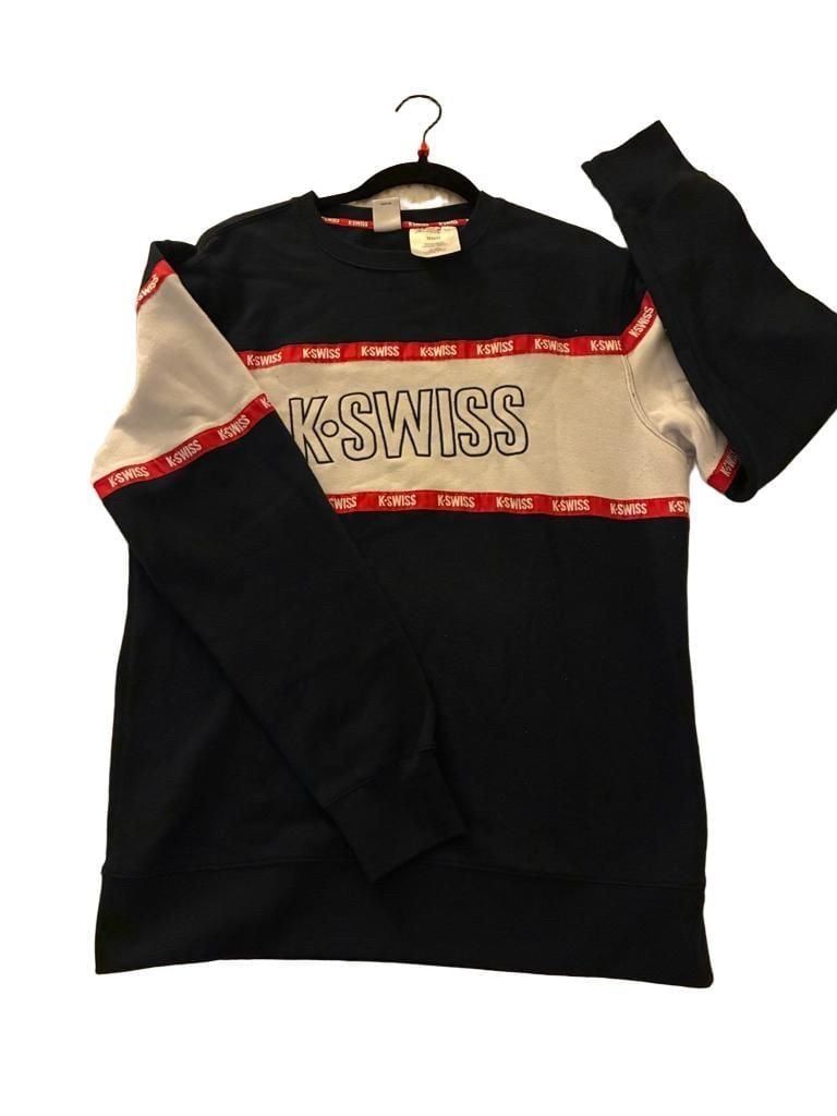 K-Swiss Big Print Tape Spellout Crewneck Pullover Sweatshirt Medium 2
