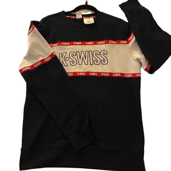 K-Swiss Big Print Tape Spellout Crewneck Pullover Sweatshirt Medium