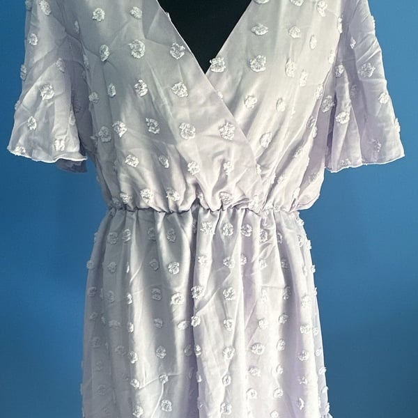 SHEIN Dot V Neck Tie Front Dress, Ruffle Puff Sleeve A Line Casual Mini Dress, Elegant Summer Wedding Guest Party Dress for Women : ,