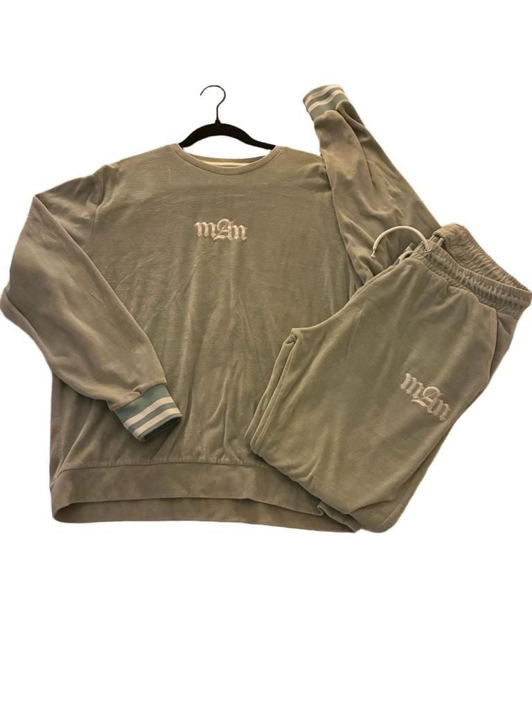 boohooMAN baby blue Velour Sweatshirt and Jogger Matching Tracksuit Set 1