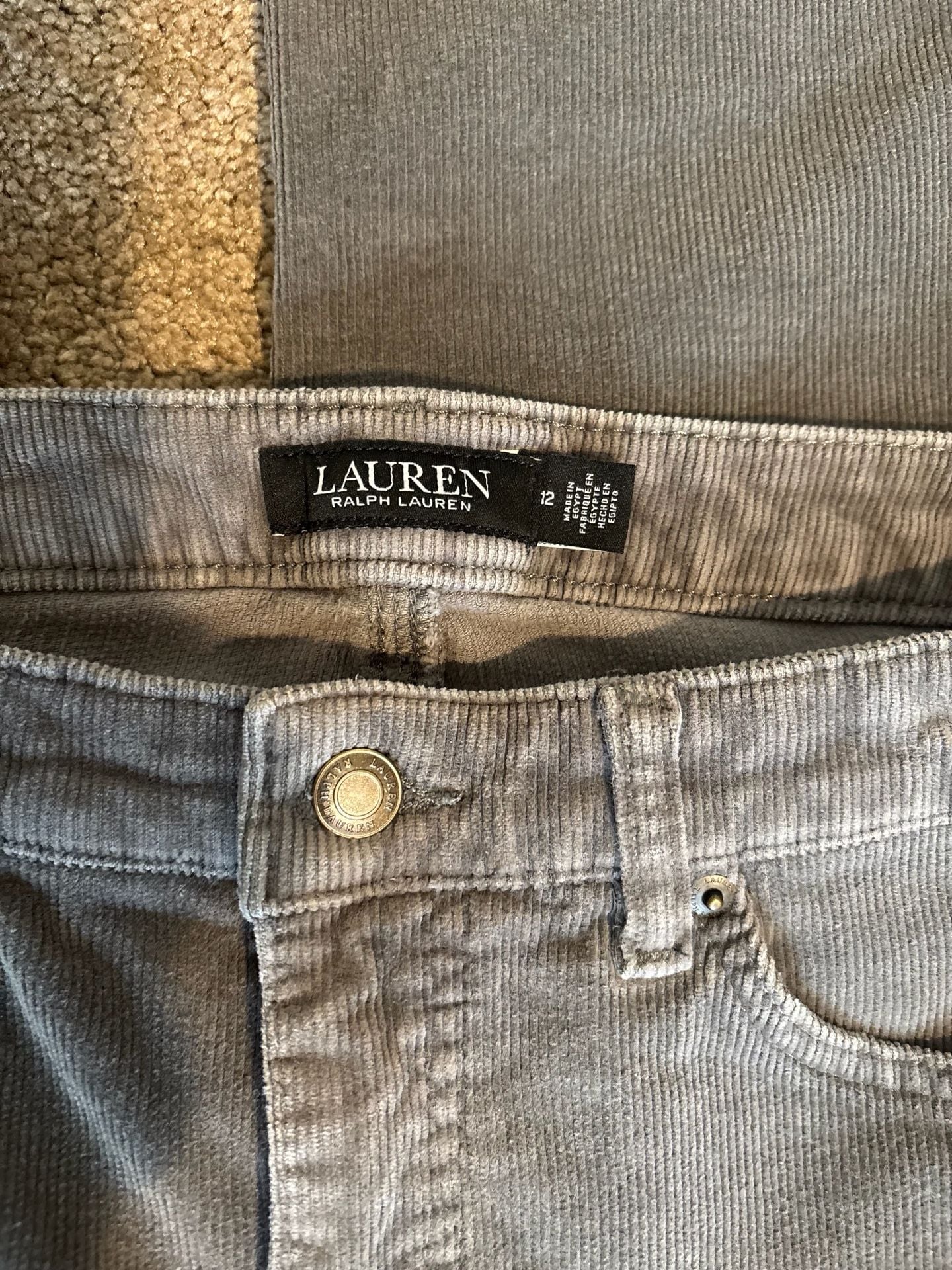 Lauren Ralph Lauren Womens Size 12 Grey Corduroy Preppy Straight Leg Pants 3