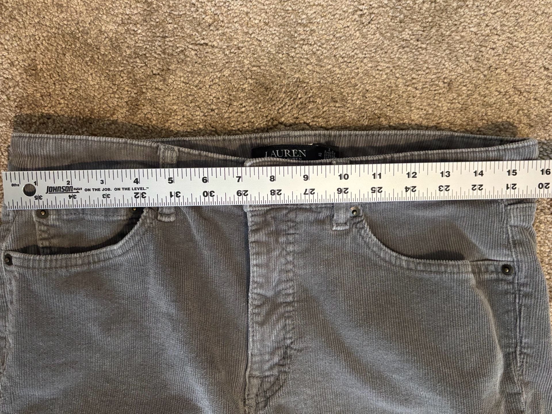 Lauren Ralph Lauren Womens Size 12 Grey Corduroy Preppy Straight Leg Pants 7
