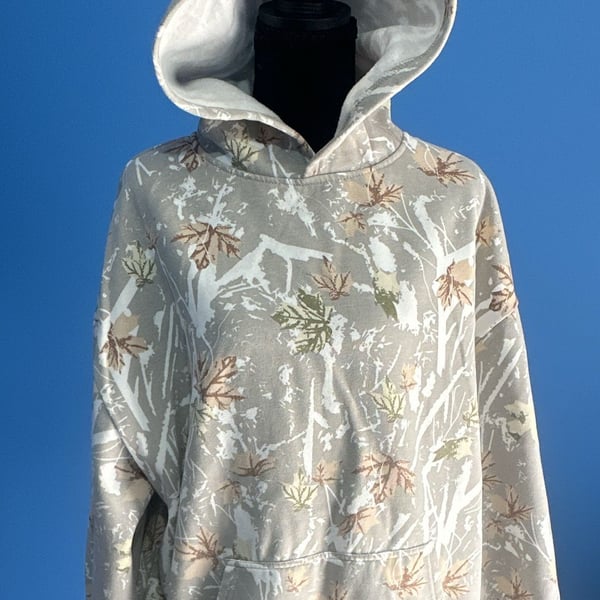 Unbranded Gray White Camo Maple Leaf Oversized Fleece Hooded Sweatshirt