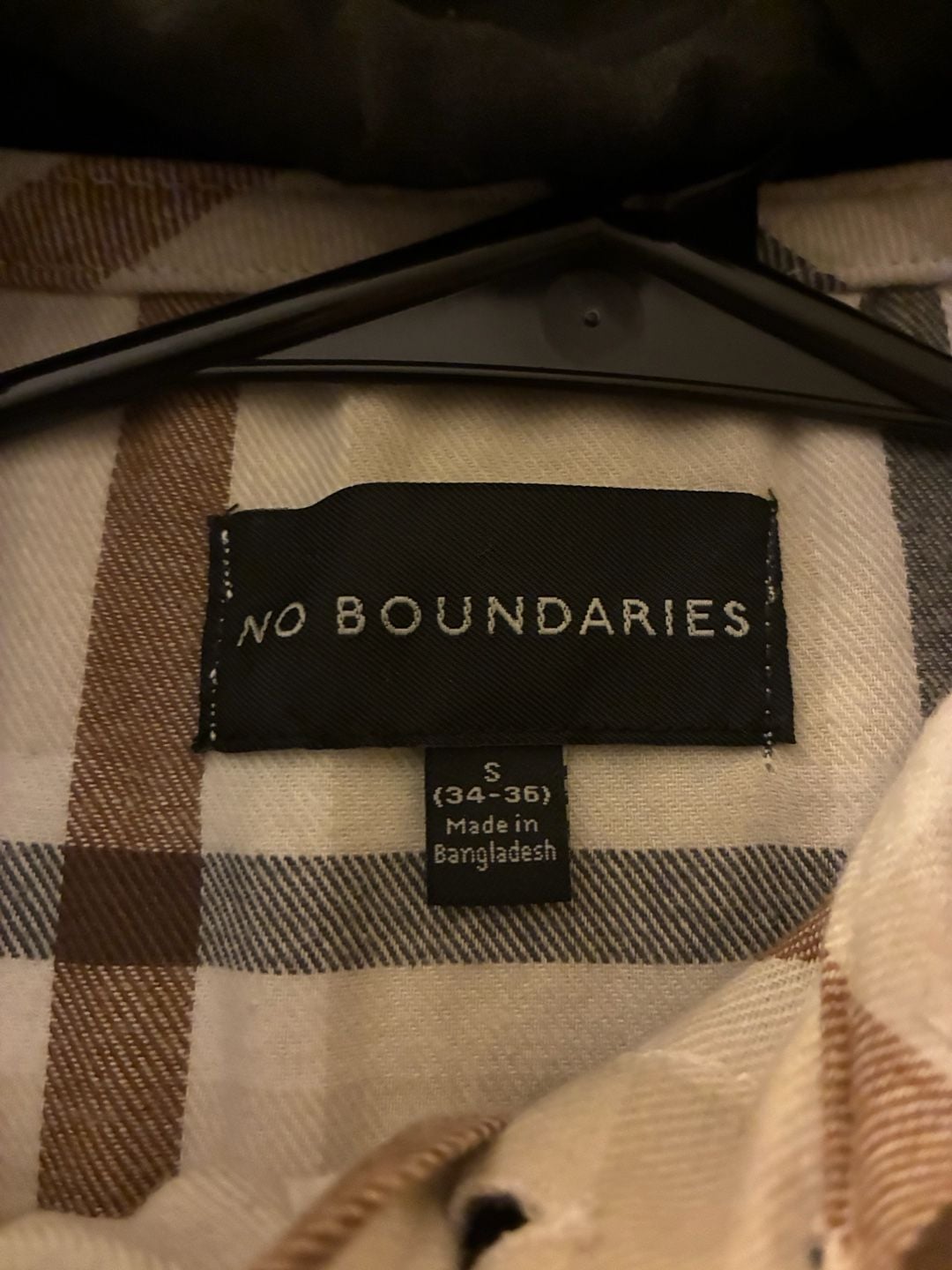 No Boundaries Men's Long Sleeve Hooded Plannel Shirt Shacket Cream Brown Plaid Size S 5
