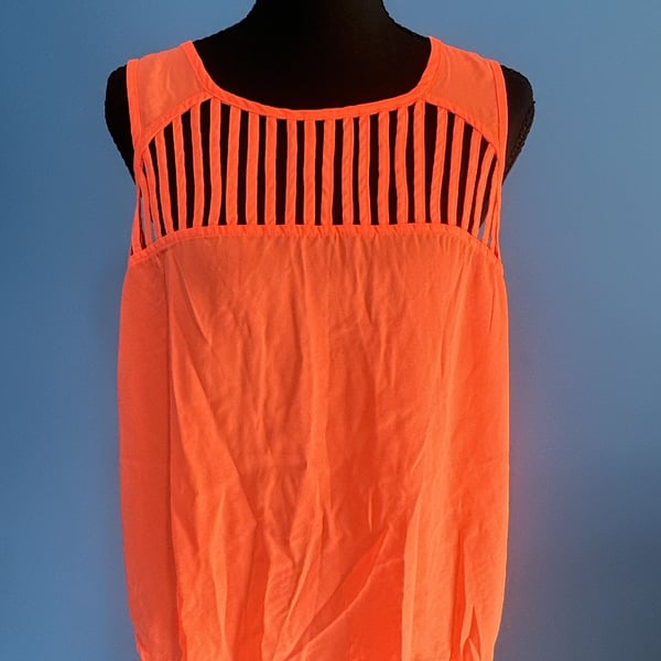 Charlotte Russe Neon Orange Cage Back Sleeveless Blouse Tank Top