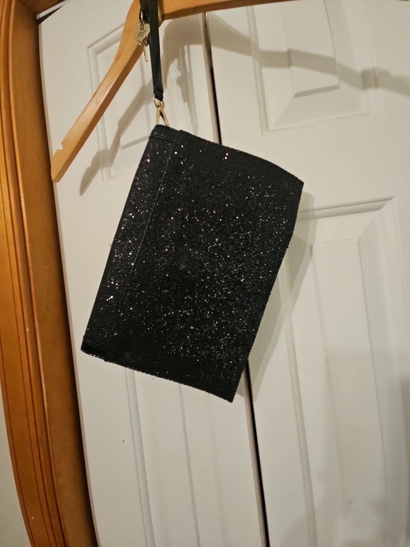 Guess Black Glitter Envelope Clutch Bag with Heart Charm 5