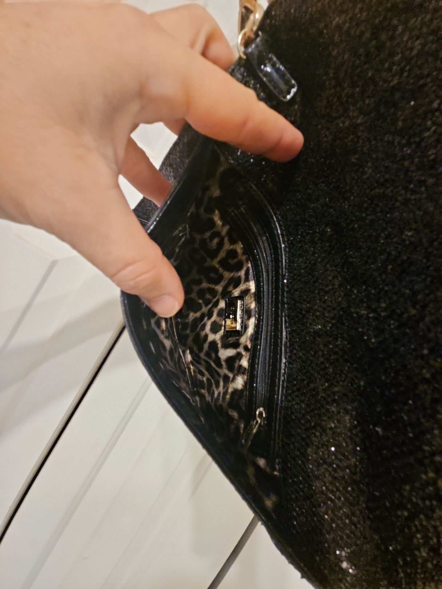 Guess Black Glitter Envelope Clutch Bag with Heart Charm 6