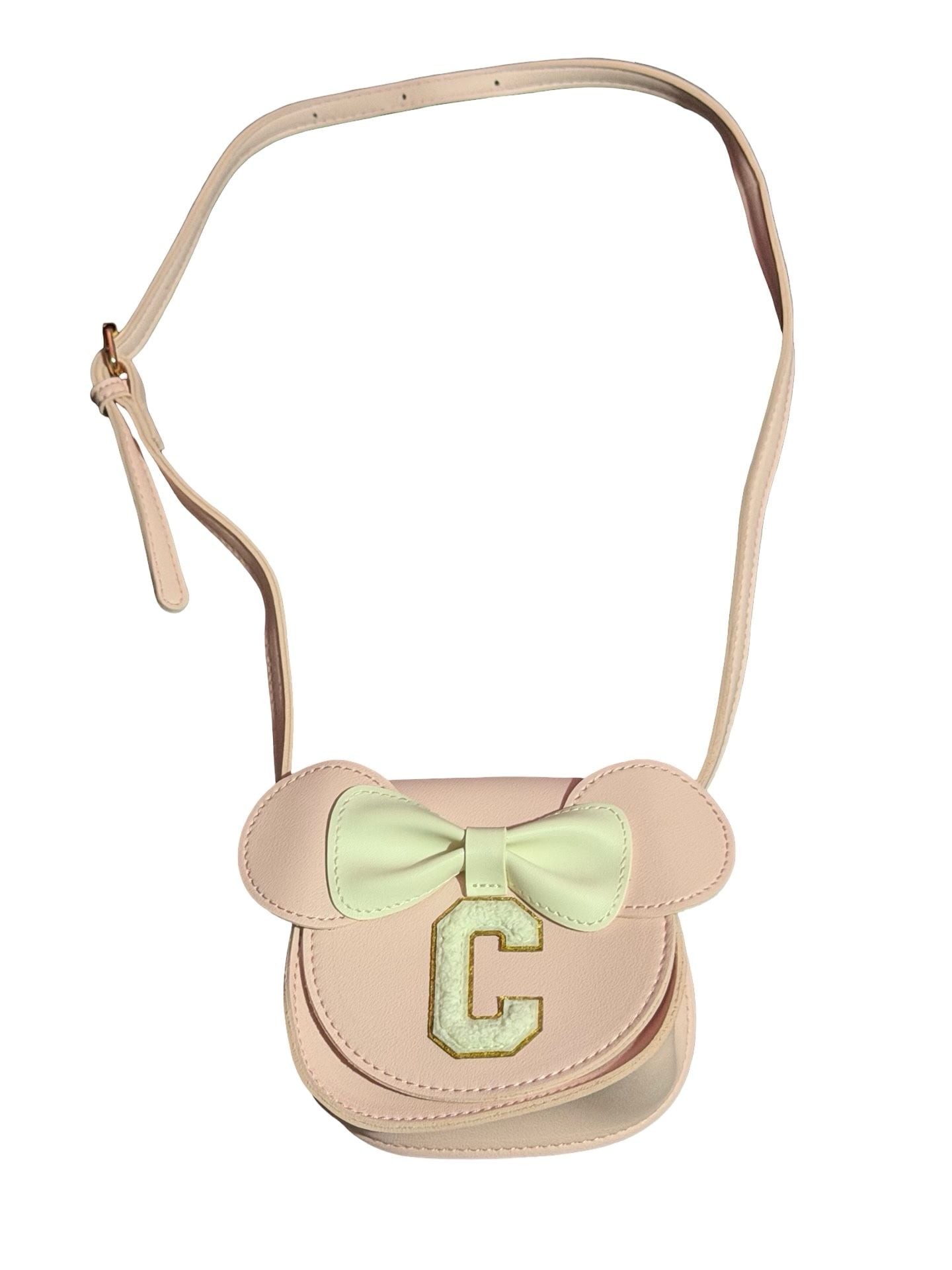 Pink Mouse Ear Bow Crossbody Bag with Initial C Patch 2