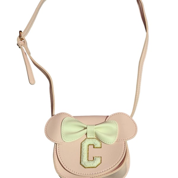 Pink Mouse Ear Bow Crossbody Bag with Initial C Patch