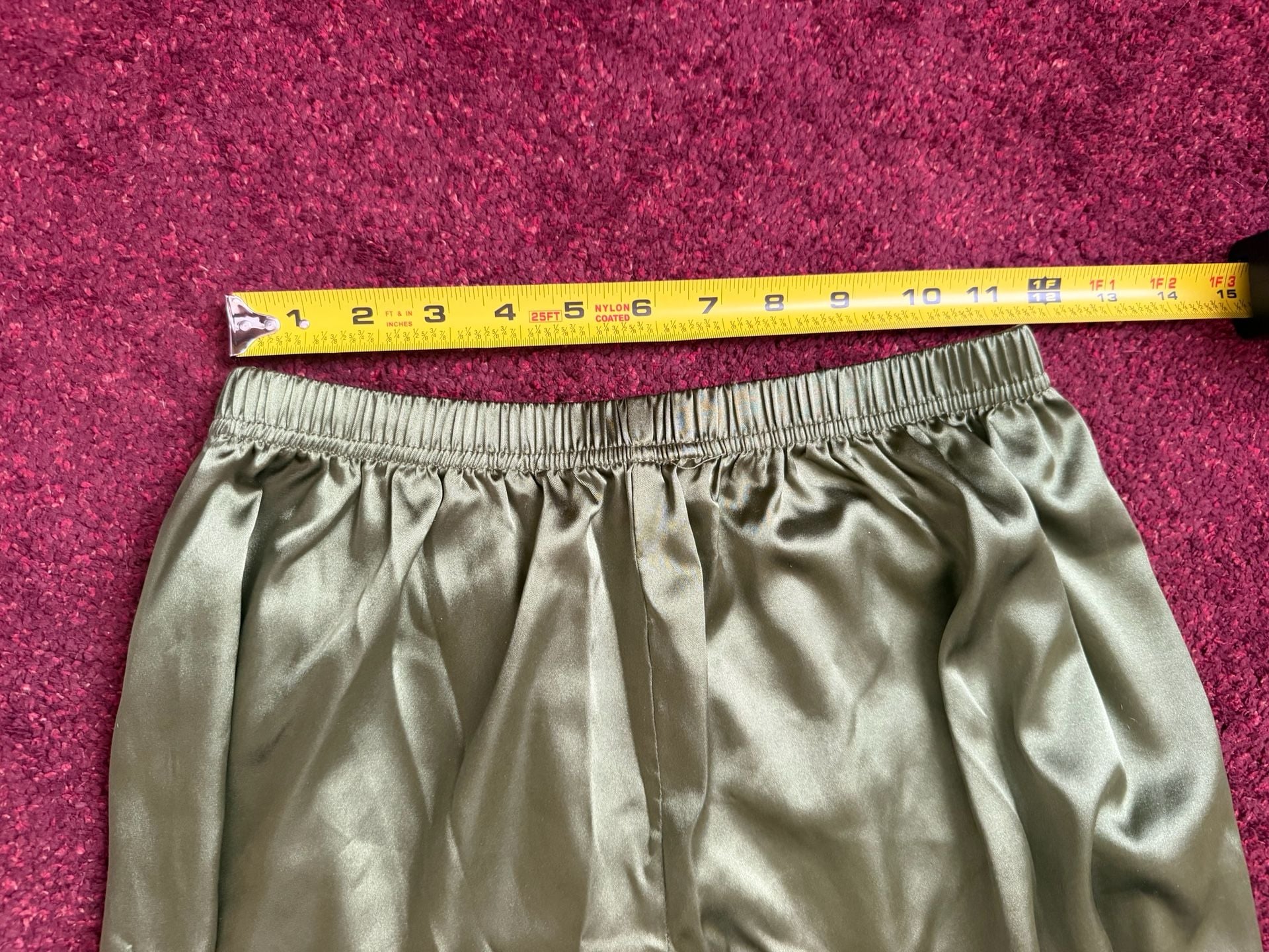 Satin PJ Set Short Sleeve Button Down Top with Long Pants Medium olive black 5