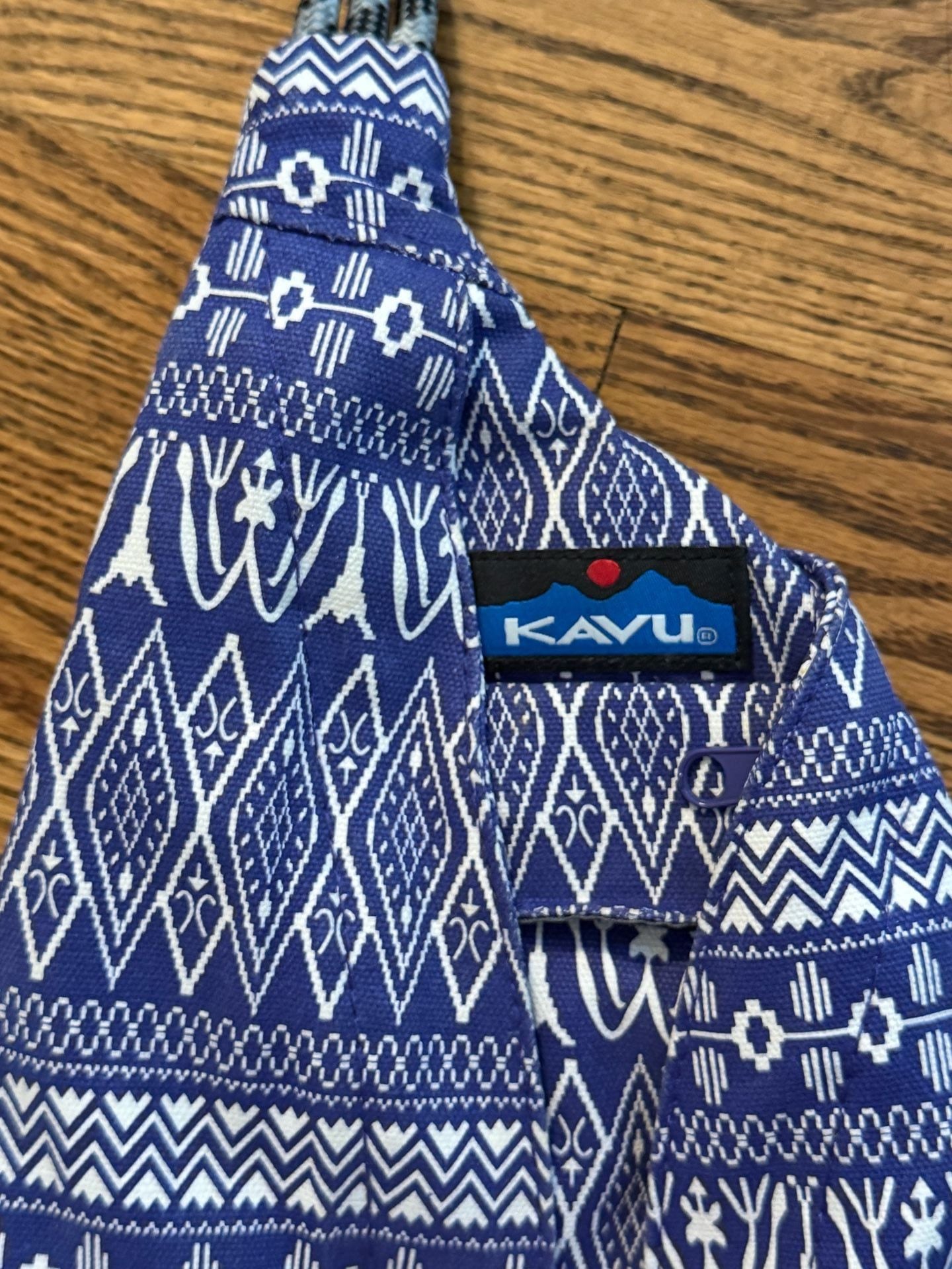 Kavu Rope Sling Bag Blue Aztec Geometric Print Cotton Crossbody 2