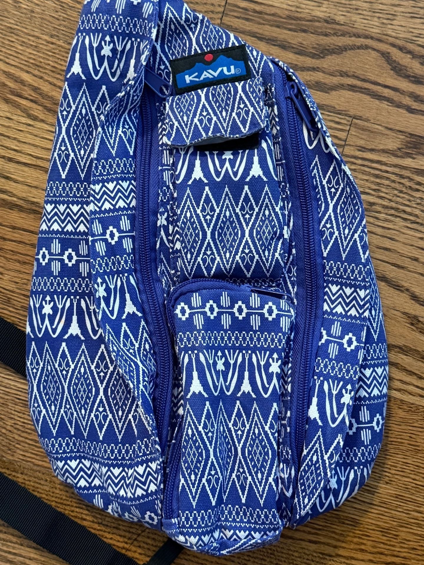 Kavu Rope Sling Bag Blue Aztec Geometric Print Cotton Crossbody 4